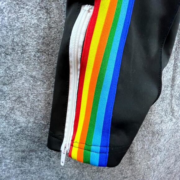 Palm Angels Track Pants Extra Small Black Rainbow Racing Stripe Logo Ankle Zip - Picture 4 of 8